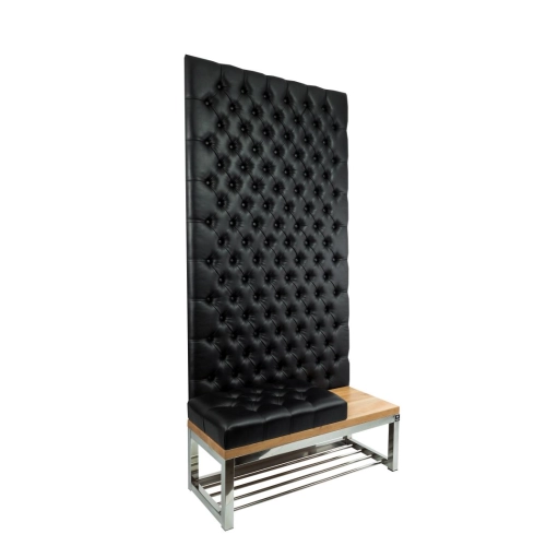 Ławka Metalowa z Panelem Ściennym Pikowanym Siedzisko Pikowane Czarna Ekoskóra LPPK-82 Rozmiary od 50 cm do 100 cm