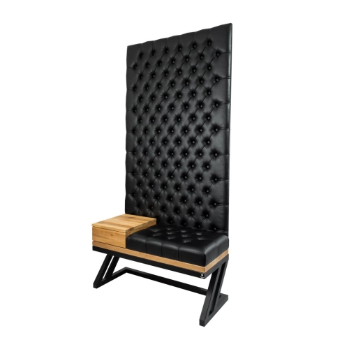 Ławka Metalowa z Panelem Ściennym Pikowanym Siedzisko Pikowane Czarna Ekoskóra LPPK-84 Rozmiary od 50 cm do 100 cm