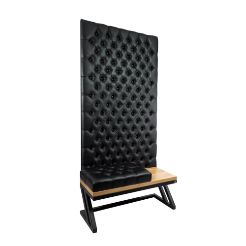 Ławka Metalowa z Panelem Ściennym Pikowanym Siedzisko Pikowane Czarna Ekoskóra LPPK-85 Rozmiary od 50 cm do 100 cm