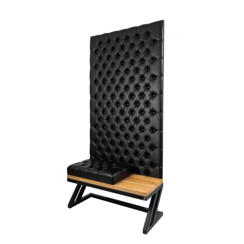 Ławka Metalowa z Panelem Ściennym Pikowanym Siedzisko Pikowane Czarna Ekoskóra LPPK-85 Rozmiary od 50 cm do 100 cm