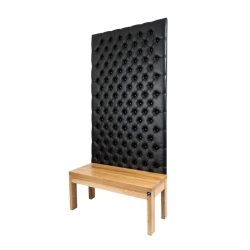 Ławka z Panelem Ściennym Pikowanym Ekoskóra Czarna Siedzisko Drewno Lite LPPK-9 Rozmiary od 50 cm do 100 cm