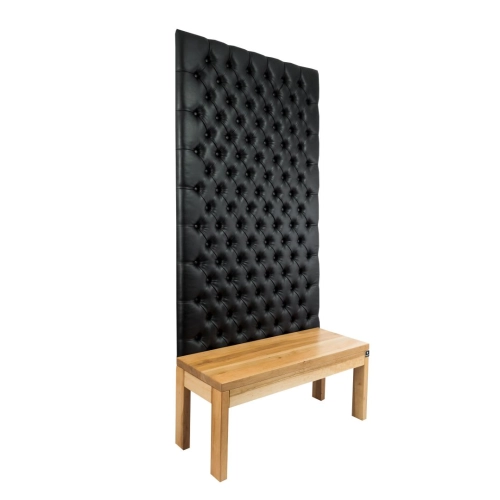 Ławka z Panelem Ściennym Pikowanym Ekoskóra Czarna Siedzisko Drewno Lite LPPK-9 Rozmiary od 50 cm do 100 cm