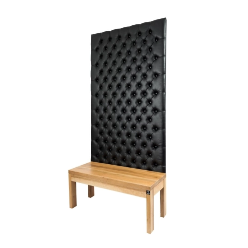 Ławka z Panelem Ściennym Pikowanym Ekoskóra Czarna Siedzisko Drewno Lite LPPK-9 Rozmiary od 50 cm do 100 cm