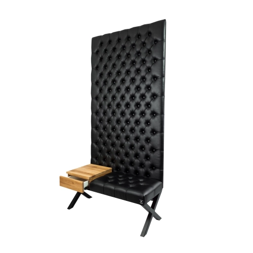 Ławka Metalowa z Panelem Ściennym Pikowanym Siedzisko Pikowane Czarna Ekoskóra LPPK-90 Rozmiary od 50 cm do 100 cm