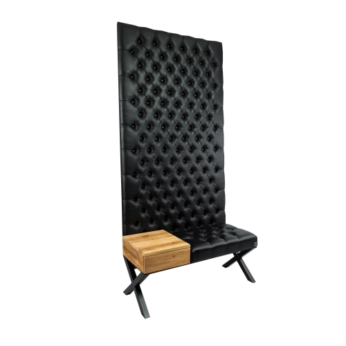 Ławka Metalowa z Panelem Ściennym Pikowanym Siedzisko Pikowane Czarna Ekoskóra LPPK-90 Rozmiary od 50 cm do 100 cm