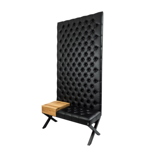 Ławka Metalowa z Panelem Ściennym Pikowanym Siedzisko Pikowane Czarna Ekoskóra LPPK-90 Rozmiary od 50 cm do 100 cm