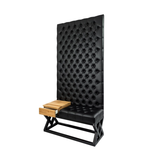 Ławka Metalowa z Panelem Ściennym Pikowanym Siedzisko Pikowane Czarna Ekoskóra LPPK-93 Rozmiary od 50 cm do 100 cm