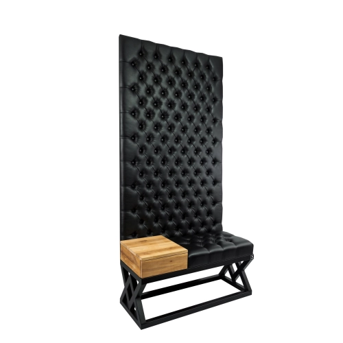 Ławka Metalowa z Panelem Ściennym Pikowanym Siedzisko Pikowane Czarna Ekoskóra LPPK-93 Rozmiary od 50 cm do 100 cm