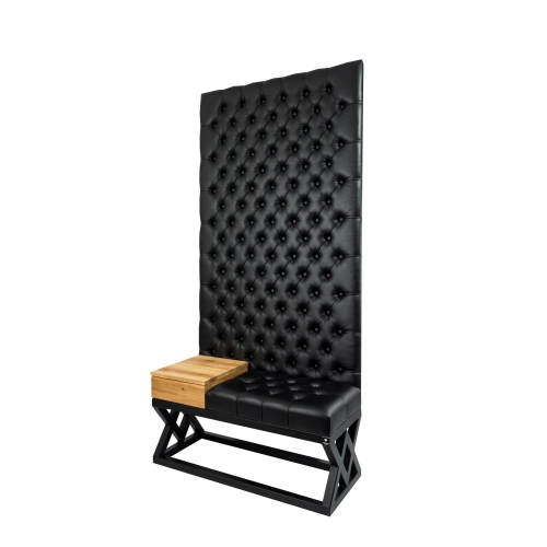 Ławka Metalowa z Panelem Ściennym Pikowanym Siedzisko Pikowane Czarna Ekoskóra LPPK-93 Rozmiary od 50 cm do 100 cm