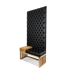 Ławka z Panelem Ściennym Pikowanym Czarna Ekoskóra Siedzisko Drewno Lite LPPK-94 Rozmiary od 50 cm do 100 cm