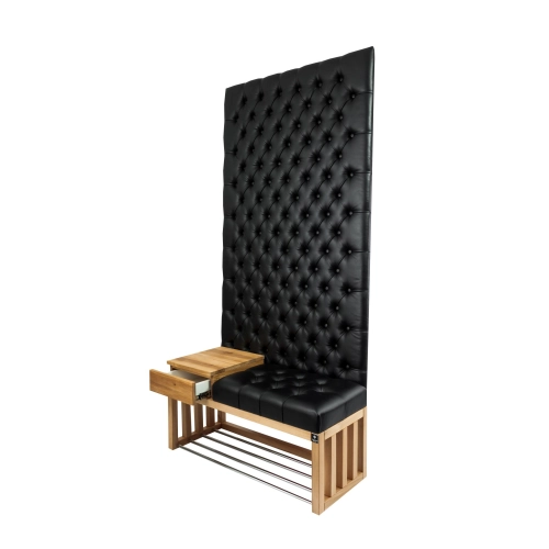 Ławka z Panelem Ściennym Pikowanym Czarna Ekoskóra Siedzisko Drewno Lite LPPK-94 Rozmiary od 50 cm do 100 cm