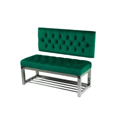 Ławka Metalowa z Oparciem Butelkowa Zieleń Pikowanym Stal Nierdzewna Szczotkowana / Polerowana LMO-1
