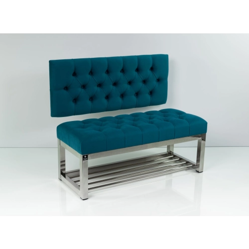 Ławka Metalowa z Oparciem Turkusowym Pikowanym Stal Nierdzewna Szczotkowana / Polerowana LMO-1