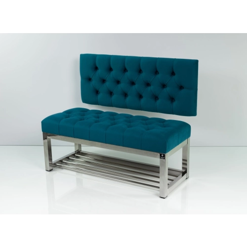 Ławka Metalowa z Oparciem Turkusowym Pikowanym Stal Nierdzewna Szczotkowana / Polerowana LMO-1