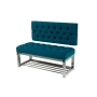 Ławka Metalowa z Oparciem Turkusowym Pikowanym Stal Nierdzewna Szczotkowana / Polerowana LMO-1
