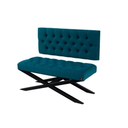 Ławka Metalowa z Oparciem Turkusowym Pikowanym LMO-12