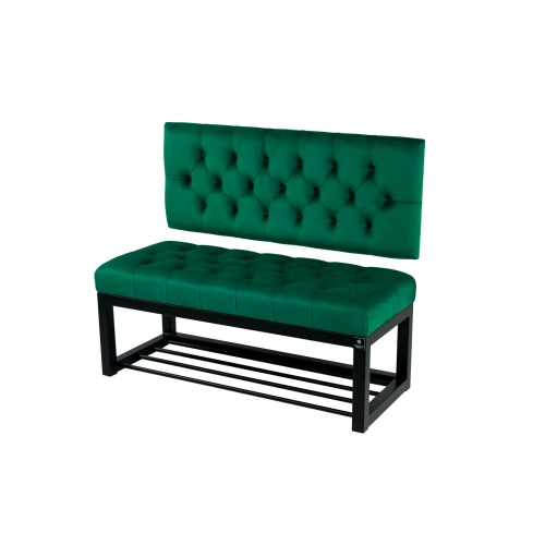 Ławka Metalowa z Oparciem Butelkowa Zieleń Pikowanym LMO-2