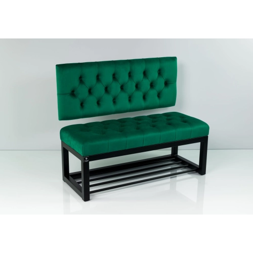 Ławka Metalowa z Oparciem Butelkowa Zieleń Pikowanym LMO-2