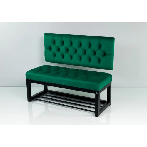 Ławka Metalowa z Oparciem Butelkowa Zieleń Pikowanym LMO-2