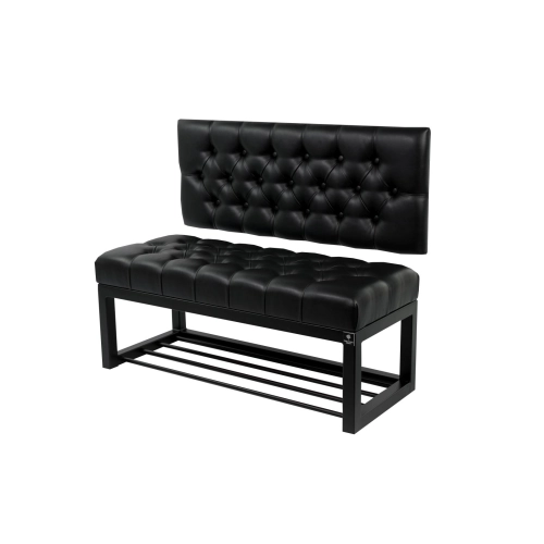 Ławka Metalowa z Oparciem Czarnym Pikowanym LMO-2