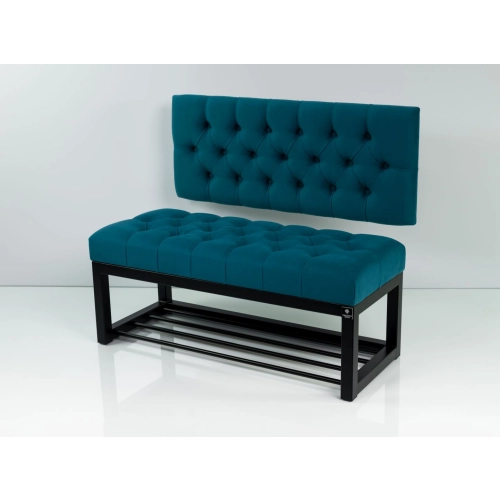 Ławka Metalowa z Oparciem Turkusowym Pikowanym LMO-2