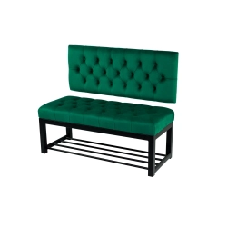 Ławka Metalowa z Oparciem Butelkowa Zieleń Pikowanym LMO-3
