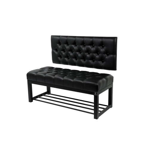 Ławka Metalowa z Oparciem Czarnym Pikowanym LMO-3