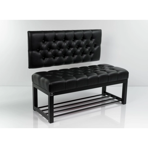 Ławka Metalowa z Oparciem Czarnym Pikowanym LMO-3