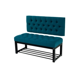 Ławka Metalowa z Oparciem Turkusowym Pikowanym LMO-3