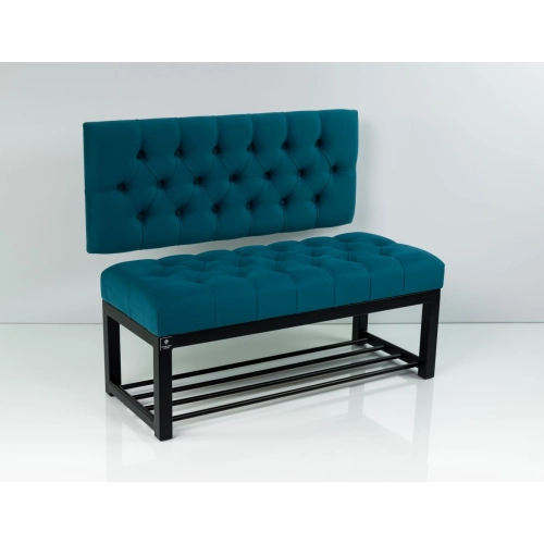 Ławka Metalowa z Oparciem Turkusowym Pikowanym LMO-3