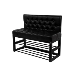 Ławka Metalowa z Oparciem Czarnym Pikowanym LMO-4
