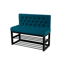 Ławka Metalowa z Oparciem Turkusowym Pikowanym LMO-4