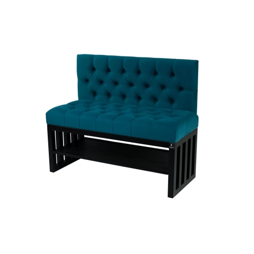 Ławka Metalowa z Oparciem Turkusowym Pikowanym LMO-6