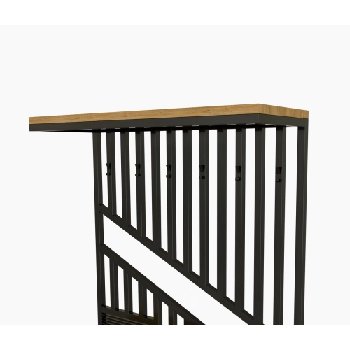 Ławka Do Przedpokoju Z Wieszakiem I Szufladą Metalowa Siedzisko Tapicerowane  Czarny Stal LMW-1