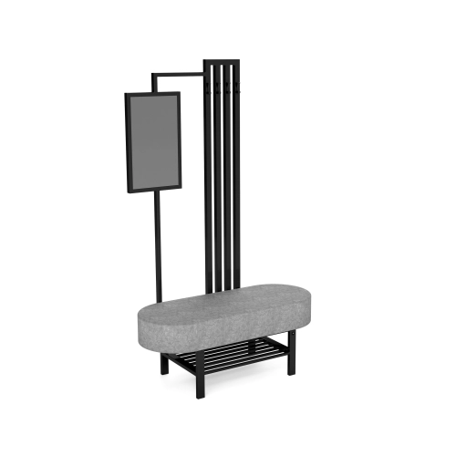 Ławka Do Przedpokoju Z Wieszakiem I Lustrem Metalowa Siedzisko Tapicerowane Stal LMW-11