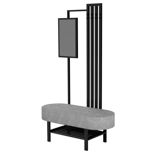 Ławka Do Przedpokoju Z Wieszakiem I Lustrem Metalowa Siedzisko Tapicerowane Stal LMW-11