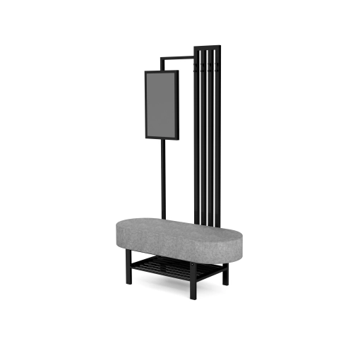 Ławka Do Przedpokoju Z Wieszakiem I Lustrem Metalowa Siedzisko Tapicerowane Stal LMW-11