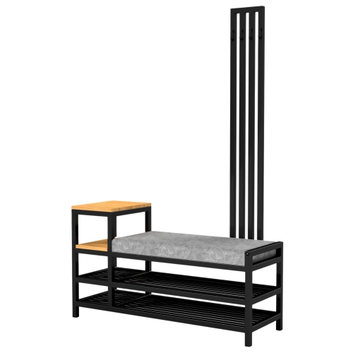 Ławka Do Przedpokoju Z Wieszakiem Metalowa Siedzisko Szary Tapicerowane Stal LMW-13