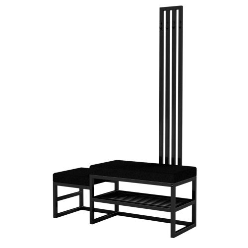 Ławka Do Przedpokoju Z Wieszakiem Metalowa Siedzisko Czarny Tapicerowane Stal LMW-14