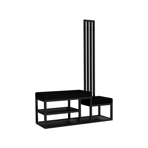 Ławka Do Przedpokoju Z Wieszakiem Metalowa Siedzisko Czarny Tapicerowane Stal LMW-15