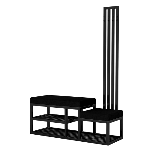 Ławka Do Przedpokoju Z Wieszakiem Metalowa Siedzisko Czarny Tapicerowane Stal LMW-15