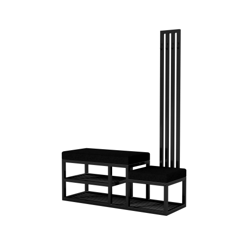 Ławka Do Przedpokoju Z Wieszakiem Metalowa Siedzisko Czarny Tapicerowane Stal LMW-15