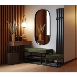 Ławka Do Przedpokoju Z Wieszakiem Metalowa Siedzisko Ciemna Zieleń Tapicerowane Stal LMW-15