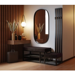 Ławka Do Przedpokoju Z Wieszakiem Metalowa Siedzisko Brązowe Tapicerowane Stal LMW-15