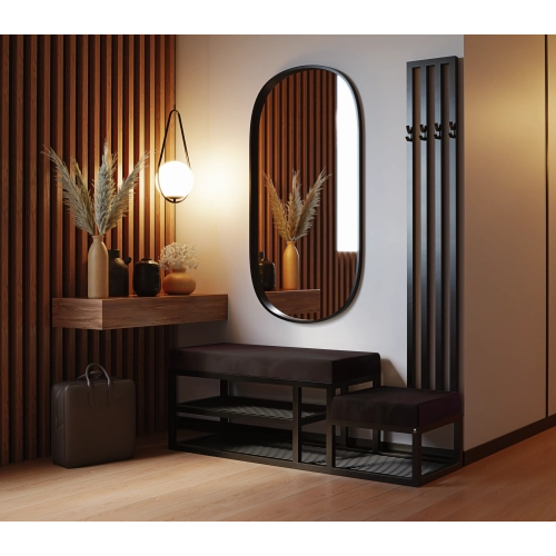 Ławka Do Przedpokoju Z Wieszakiem Metalowa Siedzisko Brązowe Tapicerowane Stal LMW-15