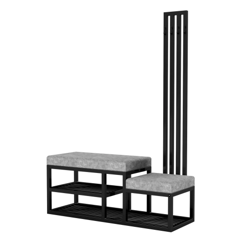 Ławka Do Przedpokoju Z Wieszakiem Metalowa Siedzisko Turkus Tapicerowane Stal LMW-15