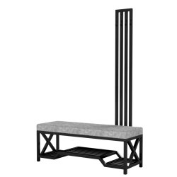 Ławka Do Przedpokoju Z Wieszakiem Metalowa Siedzisko Szary Tapicerowane Stal LMW-16