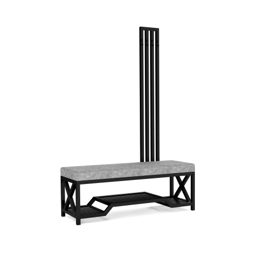 Ławka Do Przedpokoju Z Wieszakiem Metalowa Siedzisko Szary Tapicerowane Stal LMW-16