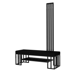 Ławka Do Przedpokoju Z Wieszakiem Metalowa Siedzisko Czarny Tapicerowane Stal LMW-17