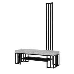 Ławka Do Przedpokoju Z Wieszakiem Metalowa Siedzisko Szary Tapicerowane Stal LMW-17